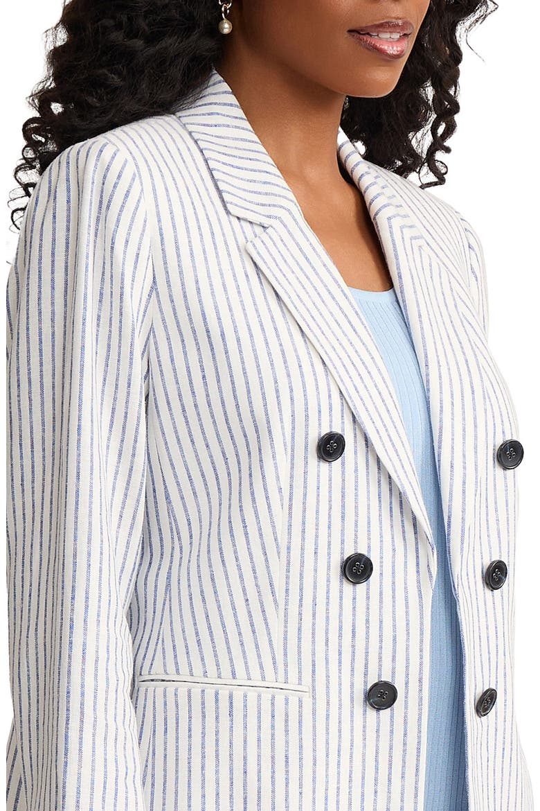 Stripe Faux Double Breasted Linen Blend Jacket, Alternate, color, NATURAL WHITE/ LT SAPPHIRE