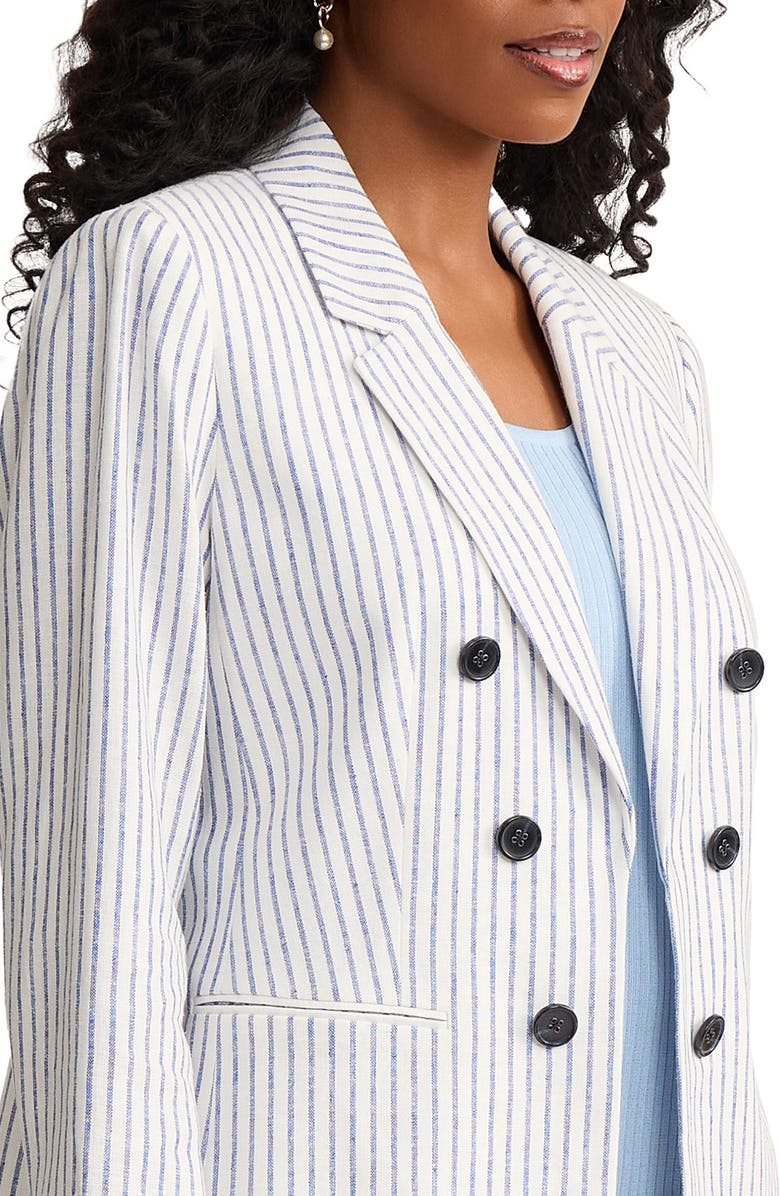 Jones New York Stripe Faux Double Breasted Linen Blend Jacket, Alternate, color, Natural White/ Lt Sapphire