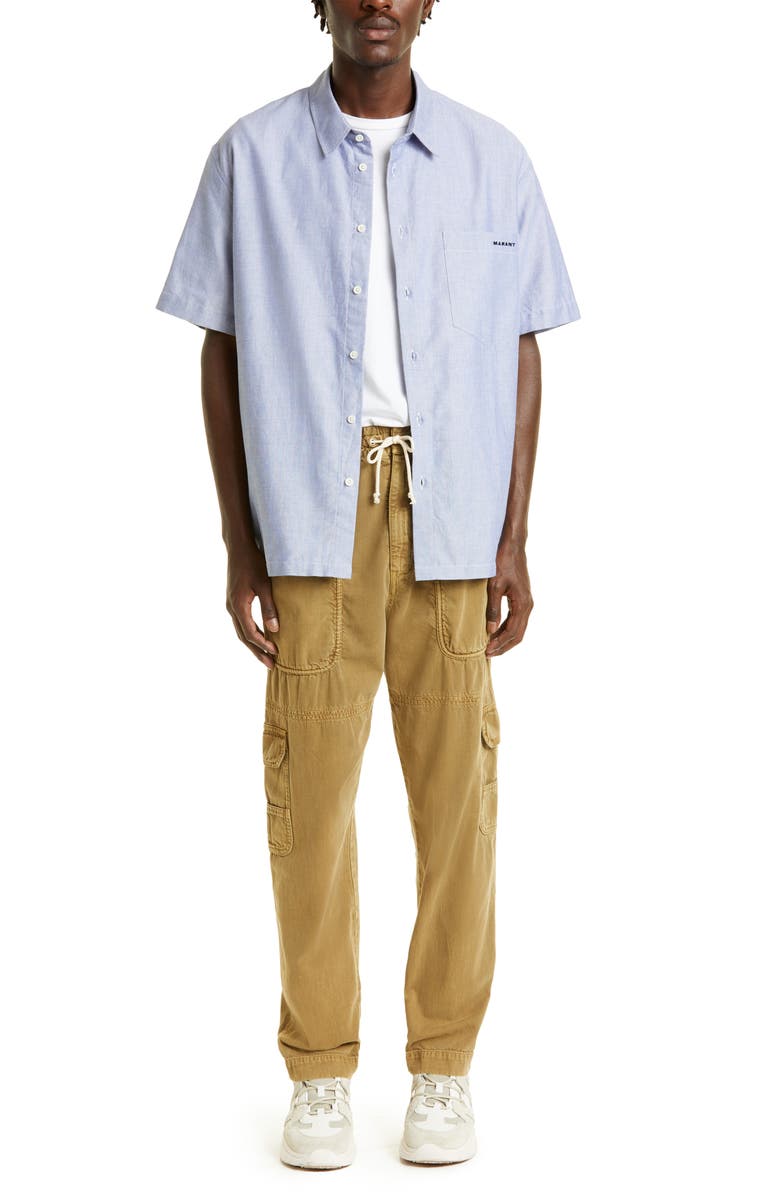 Isabel Marant Iggy Embroidered Logo Short Sleeve Button-Up Shirt, Alternate, color,