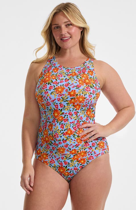 Plus Size Tugless High Neck Portrait Back One Piece Swimsuit