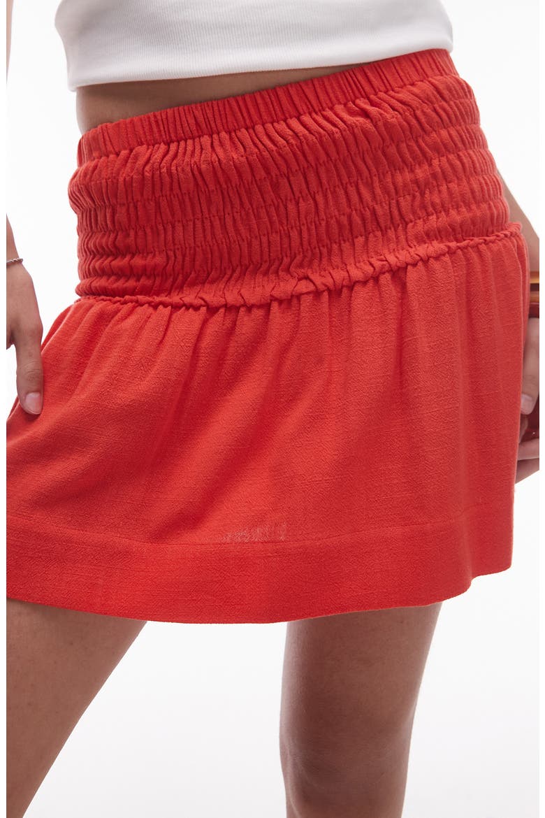 Smocked High Waist Miniskirt, Alternate, color, RED