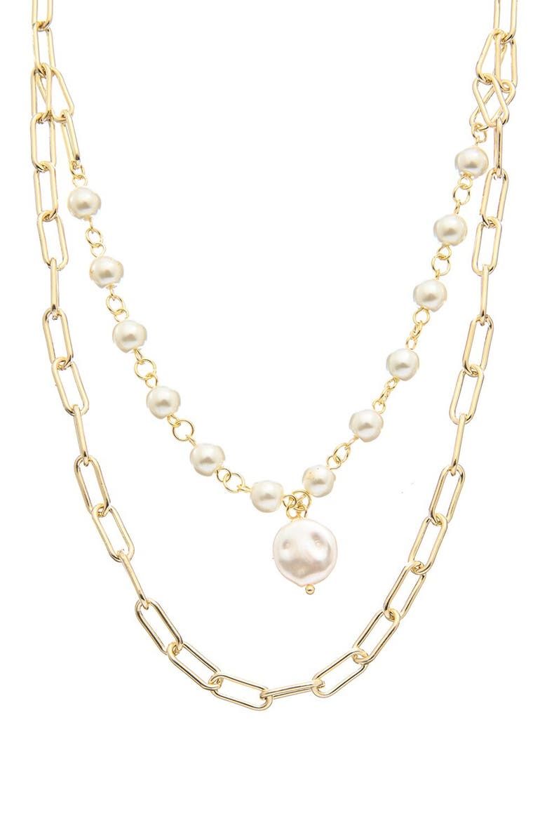 Imitation Pearl Layered Necklace, Main, color, YELLOW