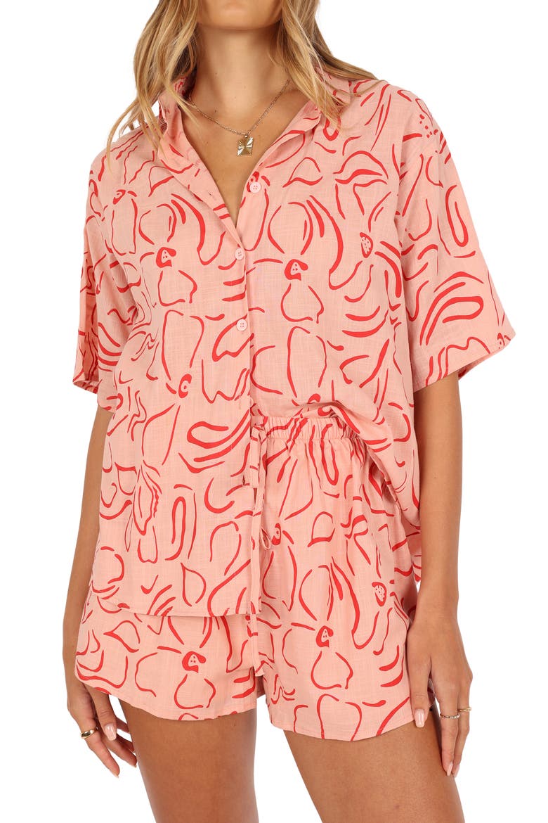 Flower Power Cotton Button-Up Shirt & Shorts Set, Alternate, color, PINK