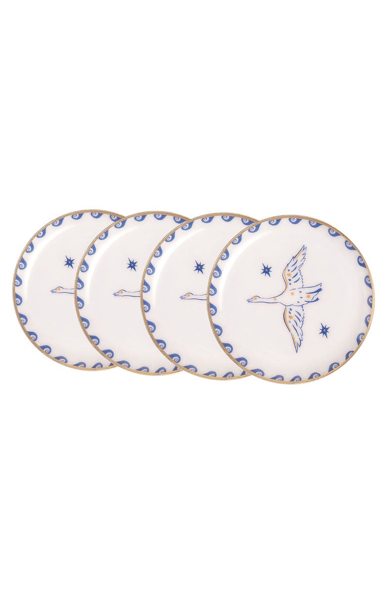 Zsa Zsa Zsu Agra Bird Patterned Round Metal Decorative Tray Set Of 4, Main, color, White