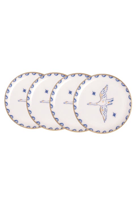 Agra Bird Patterned Round Metal Decorative Tray Set Of 4