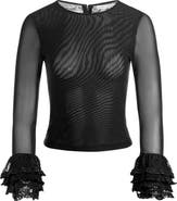 Alice + Olivia Delania Mesh Ruffle Cuff Top