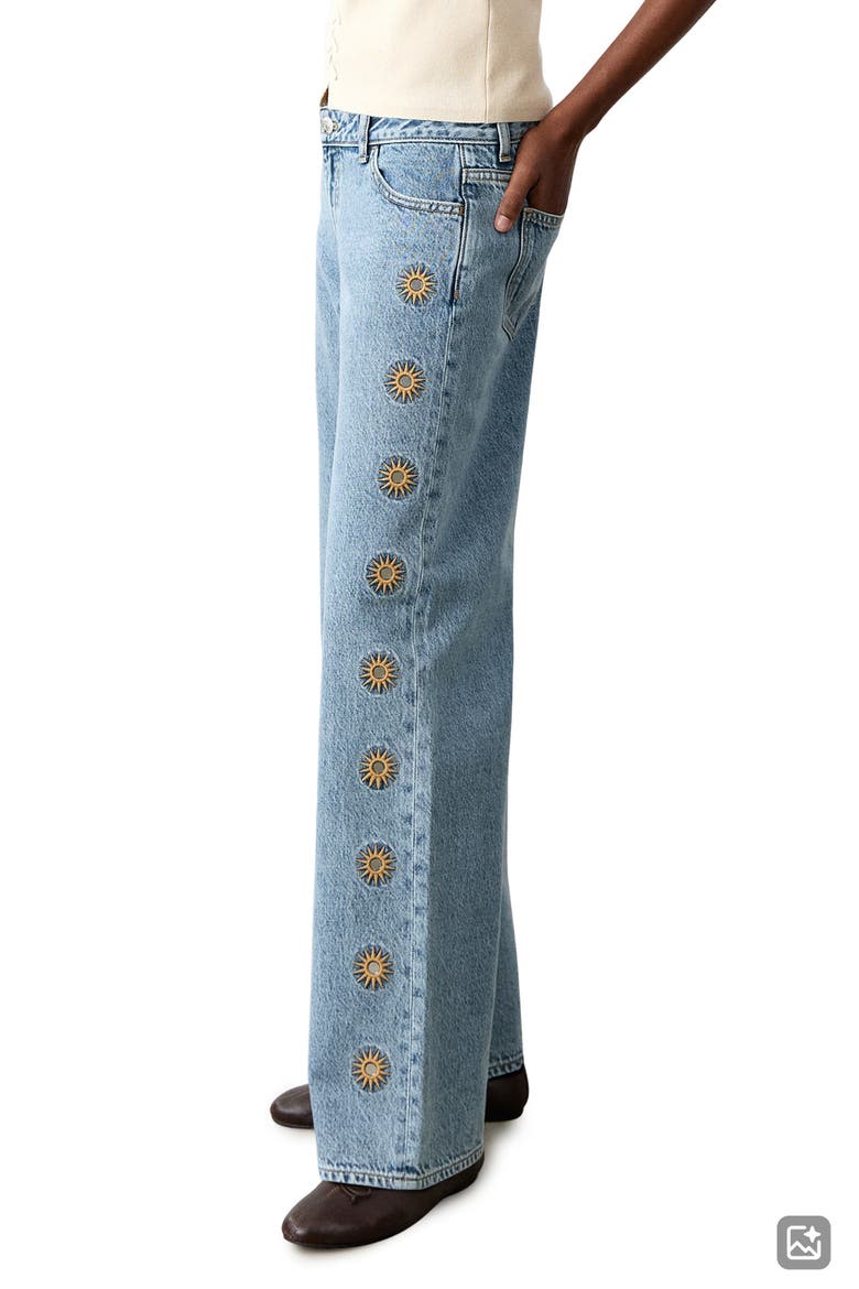 Embroidered Straight Leg Nonstretch Jeans, Main, color, MEDIUM BLUE