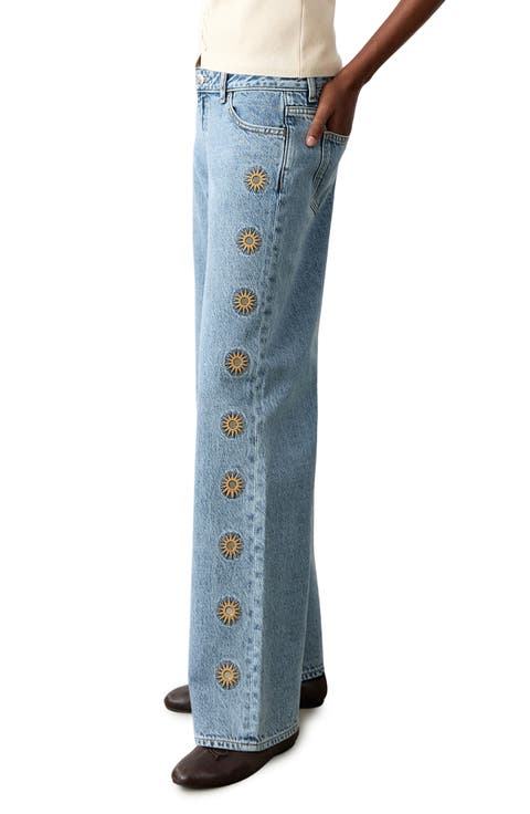 Embroidered Straight Leg Nonstretch Jeans