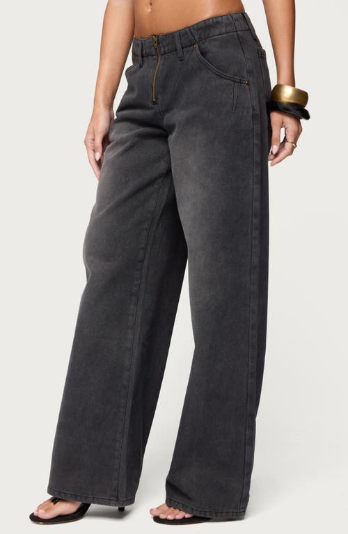Edikted Aliyah Low Rise Wide Leg Jeans In Gray