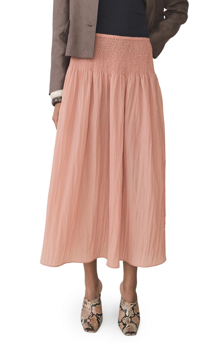 MANGO Smocked Waist Maxi Skirt, Main, color, Pastel Pink
