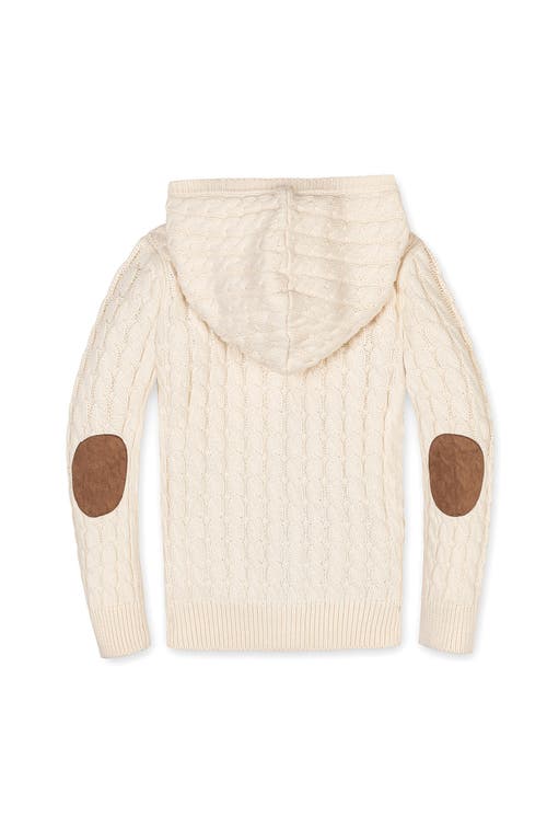 Hope & Henry Kids' Organic Long Sleeve Full Zip Hooded Sweater With Elbow Patches In Neutral