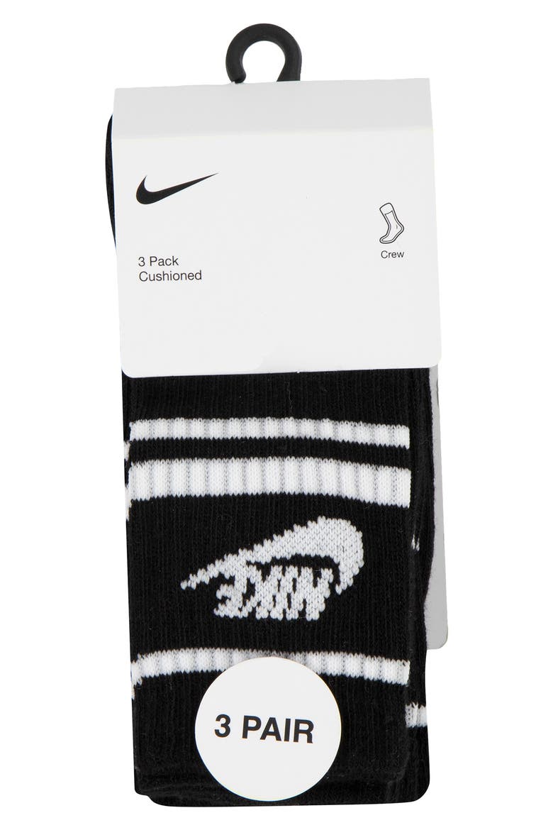 Kids' 3-Pack Futura Cushioned Crew Socks, Alternate, color, BLACK