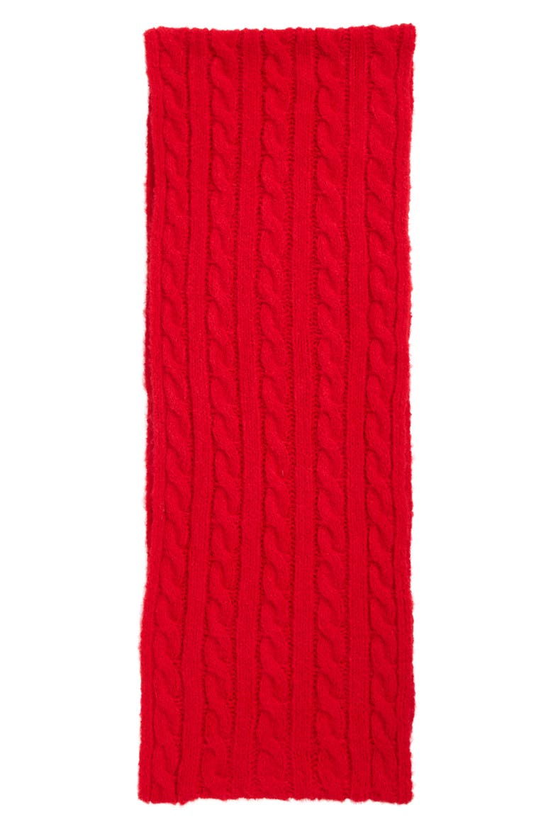 Cable Stitch Scarf & Faux Fur Pompom Beanie Set, Alternate, color, RED