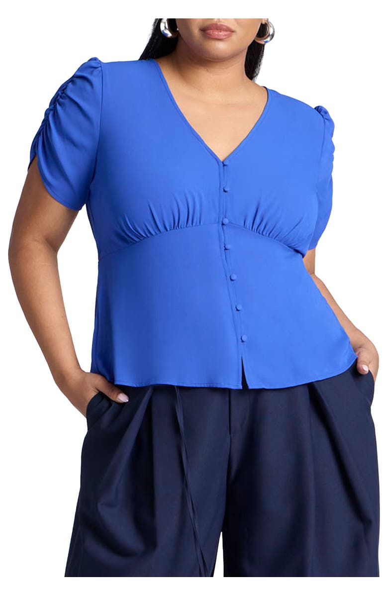 ELOQUII Shirred Sleeve Top With Buttons, Main, color, 