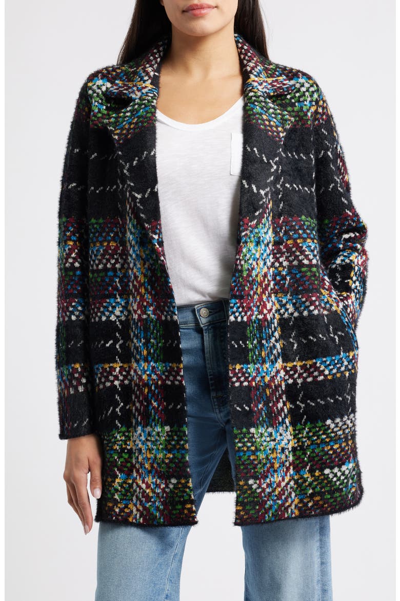 Open Front Sweater Coat, Main, color, BLACK MULTI PLAID