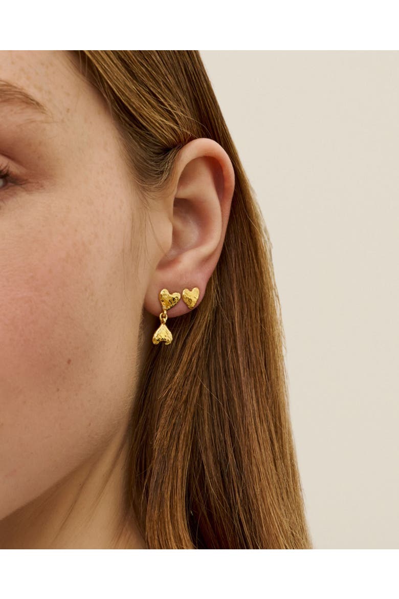 Double Heart Drop Studs, Alternate, color, Gold