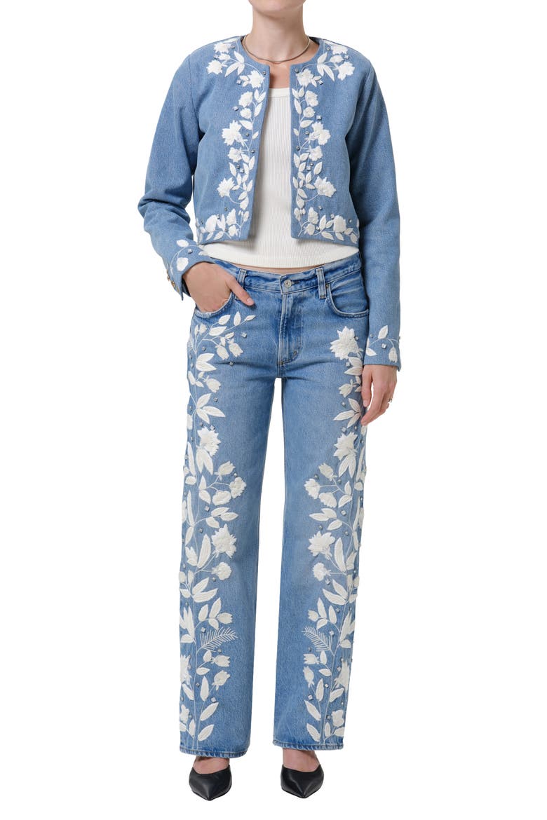 Lindz Floral Embroidered Straight Leg Jeans, Alternate, color, CUPID