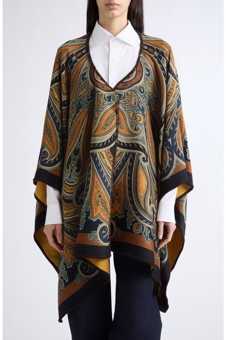 Paisley Print Twill Cape, Main, color, PRINT ON BLUE BASE
