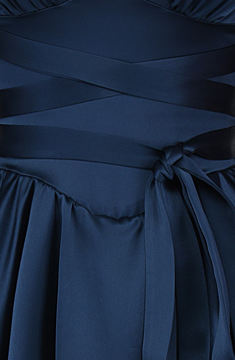 HOUSE OF CB Dominique Crossover Strap Long Sleeve Satin Fit & Flare Dress, Alternate, color, 