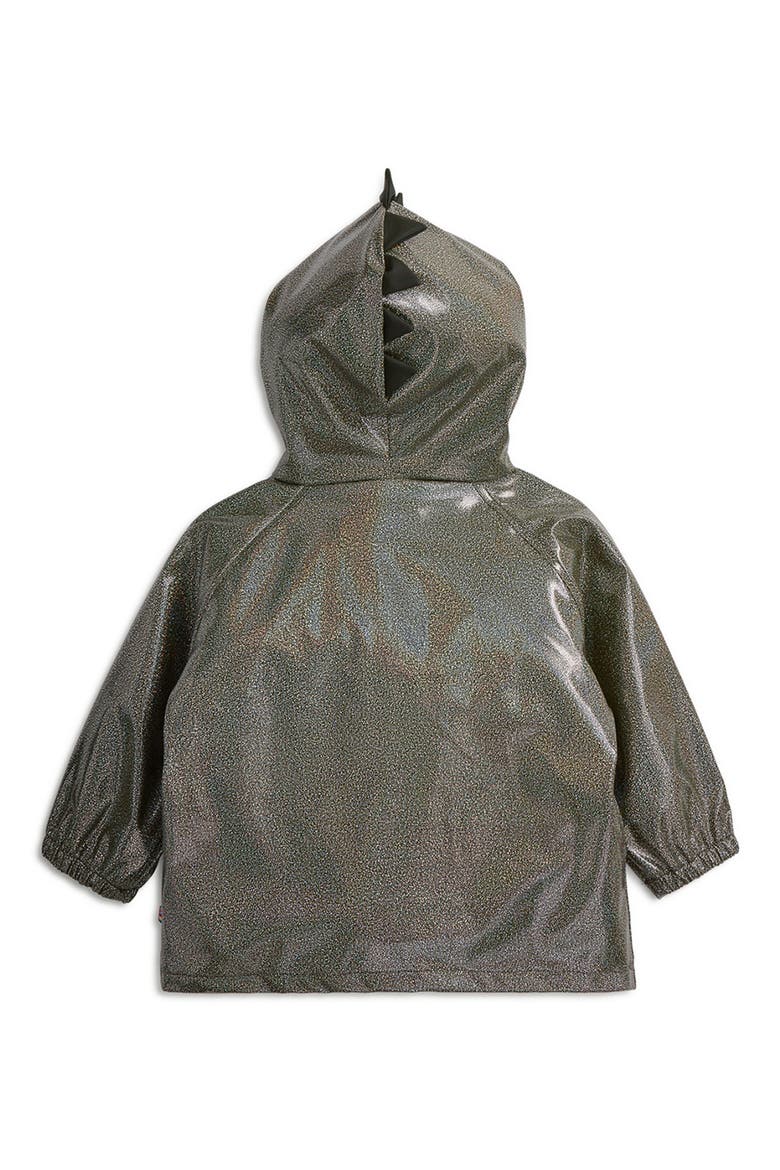 Kids' Dino Sparkle Water Resistant Hooded Raincoat, Alternate, color, GREEN