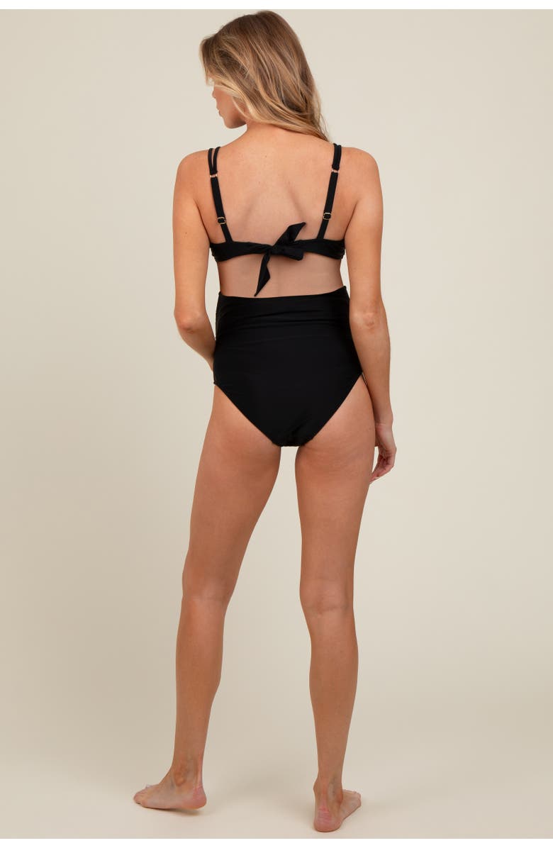 PinkBlush Scalloped V-Neck High Waist Two-Piece Swimsuit, Alternate, color, Black