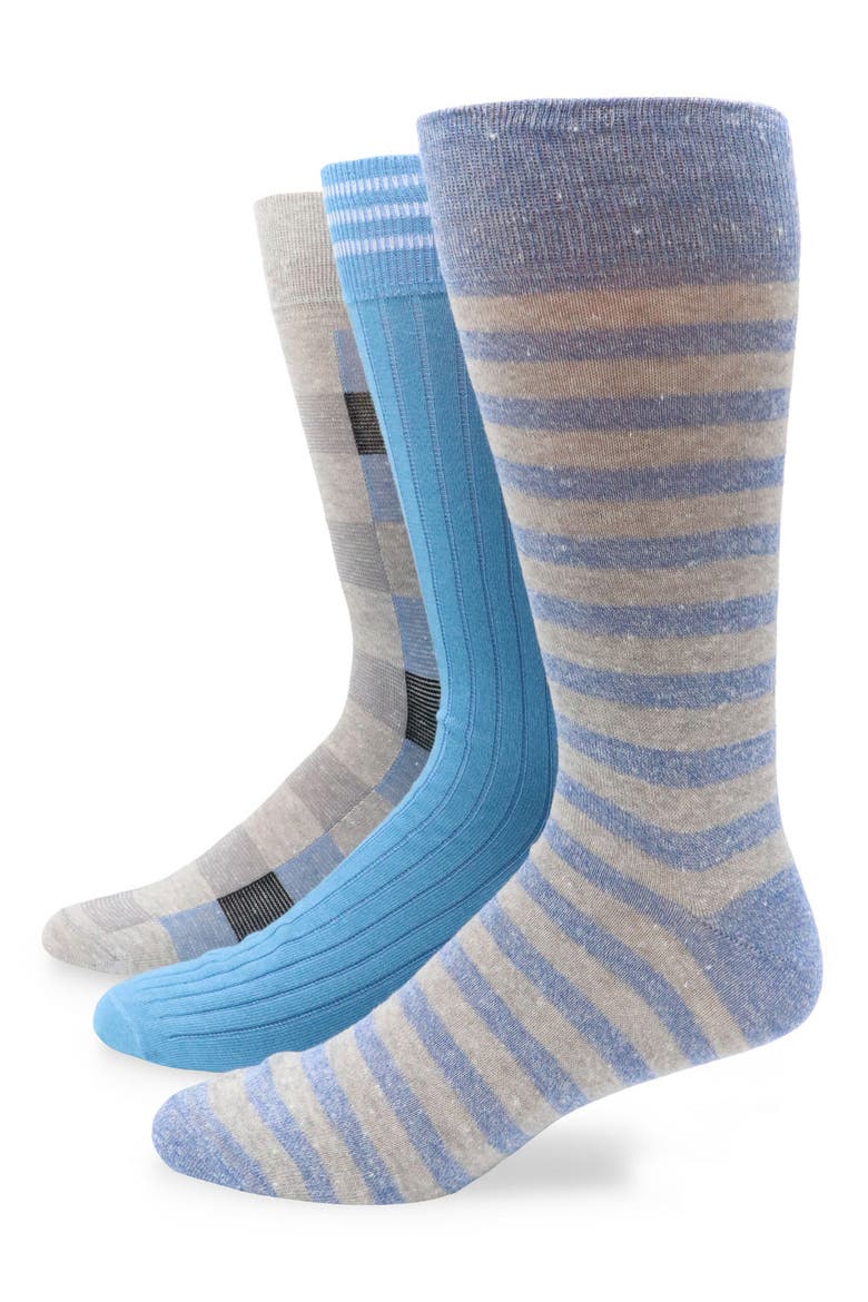 3-Pack Assorted Stripe Cotton Blend Dress Socks, Main, color, LIGHT BLUE