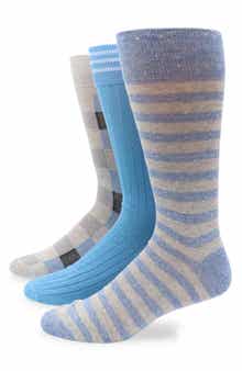 Lorenzo Uomo 3-Pack Assorted Stripe Cotton Blend Dress Socks