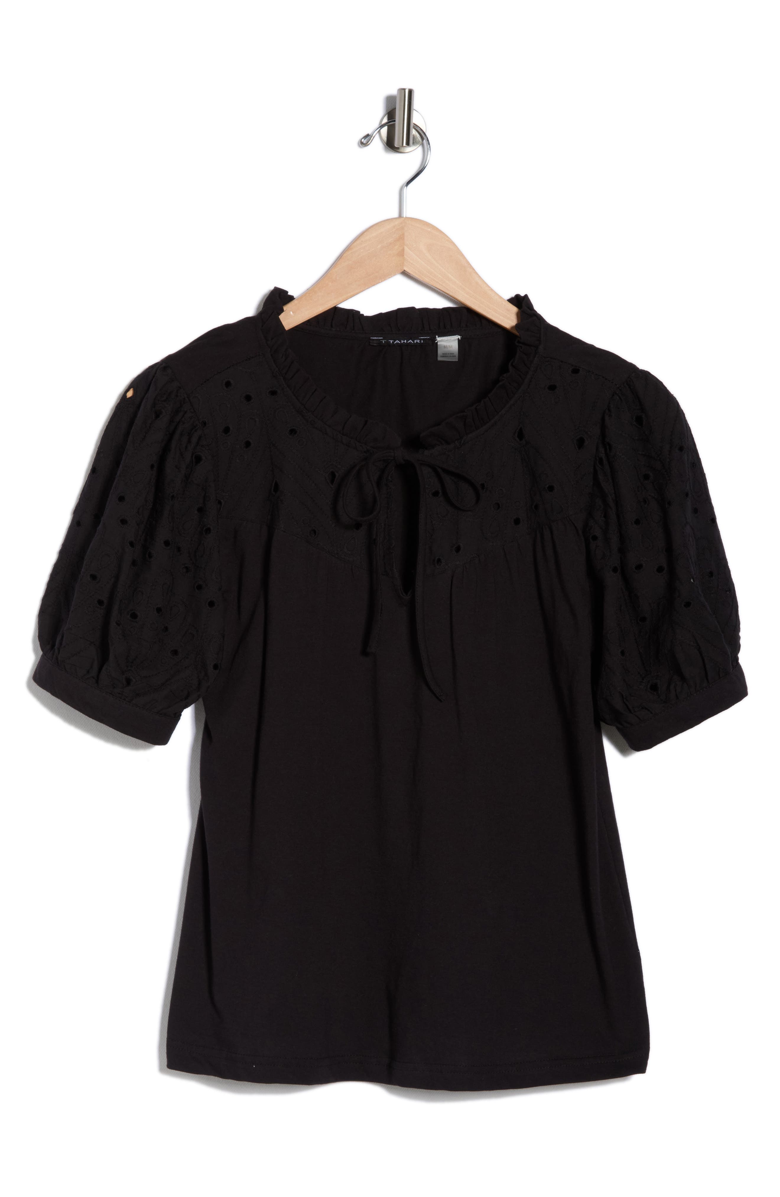 T Tahari Embroidered Short Sleeve Peasant Top