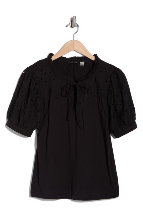 Embroidered Short Sleeve Peasant Top