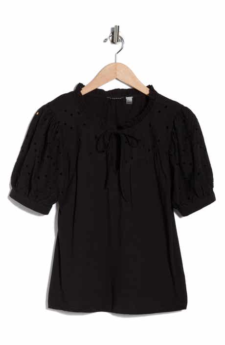 T Tahari Embroidered Short Sleeve Peasant Top