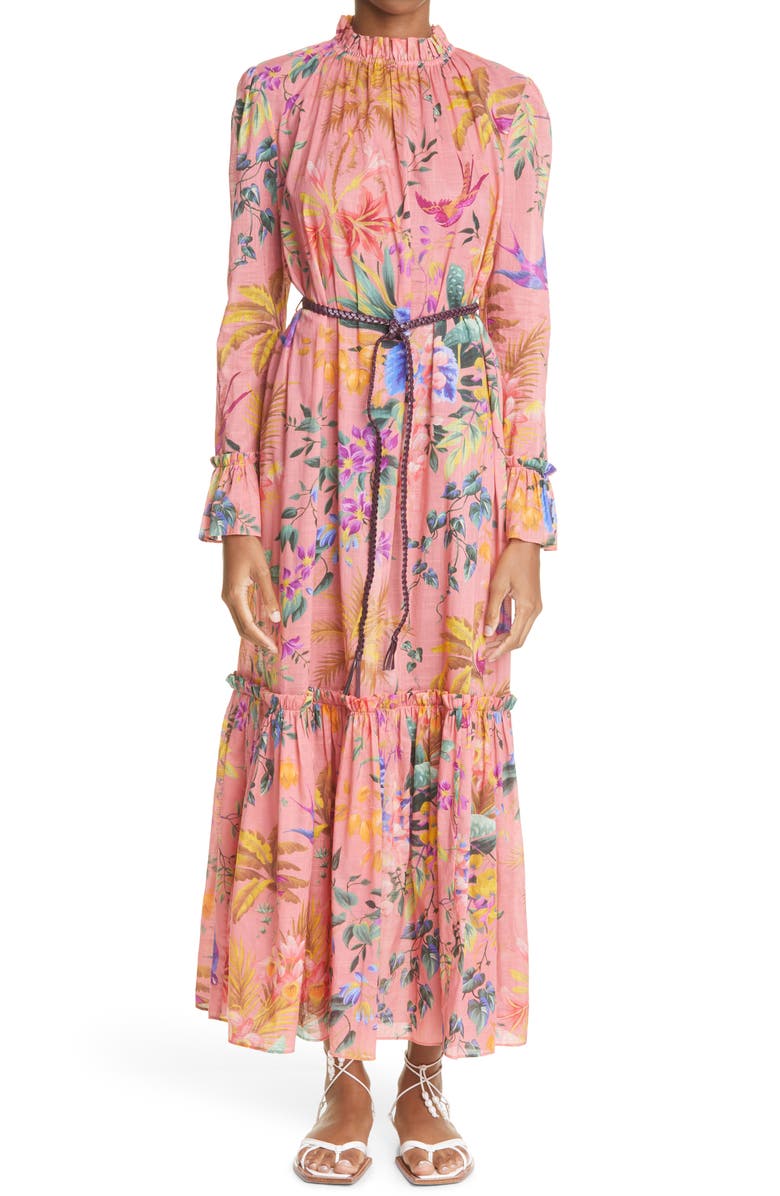 Zimmermann Tropicana Floral Print Frill Long Sleeve Cotton Voile Dress, Main, color, 