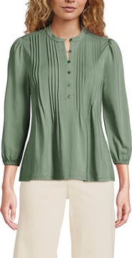 Lands' End Plus Size Lightweight Jersey Button Pintuck Top