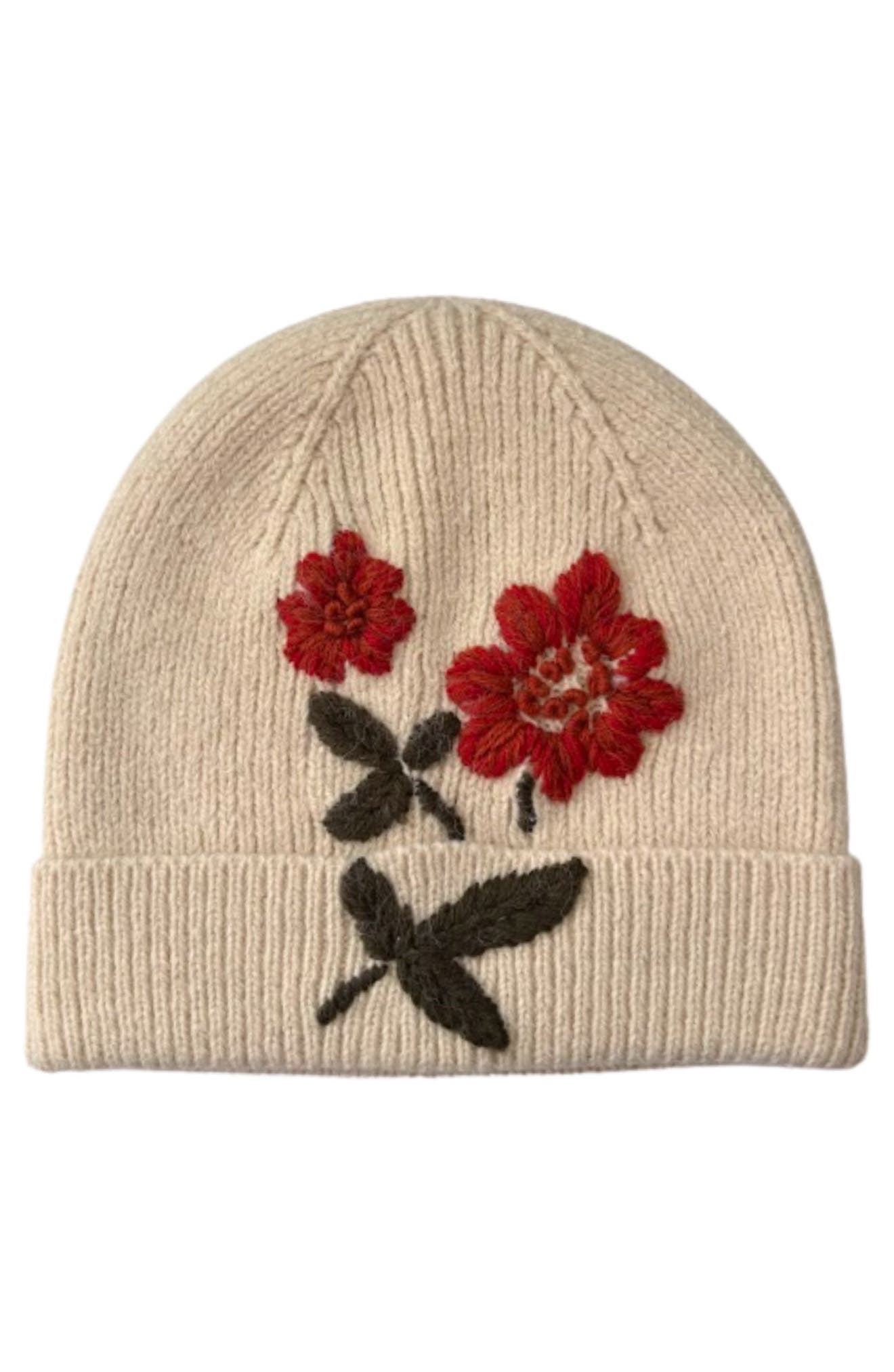 Embroidered Flower Beanie