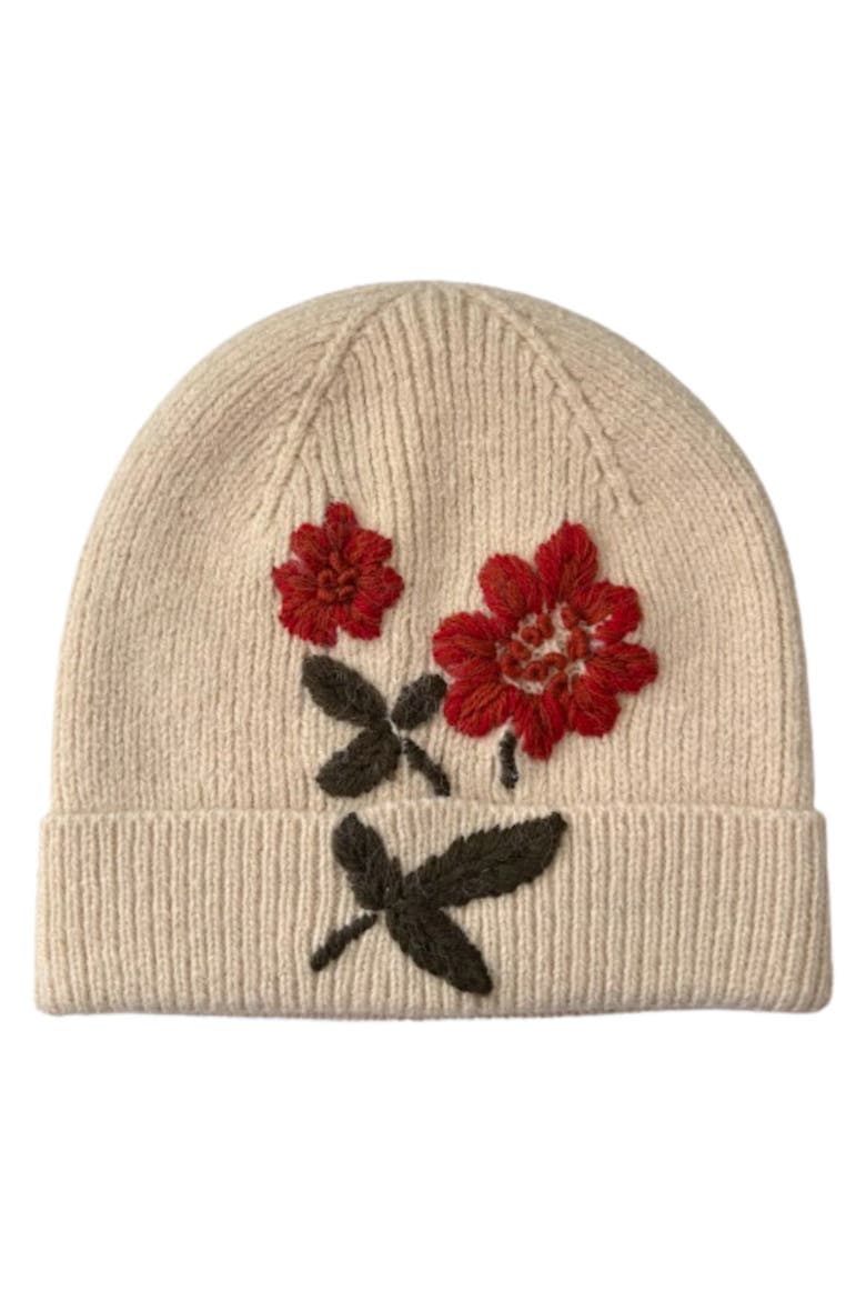 Embroidered Flower Beanie, Main, color, IVORY