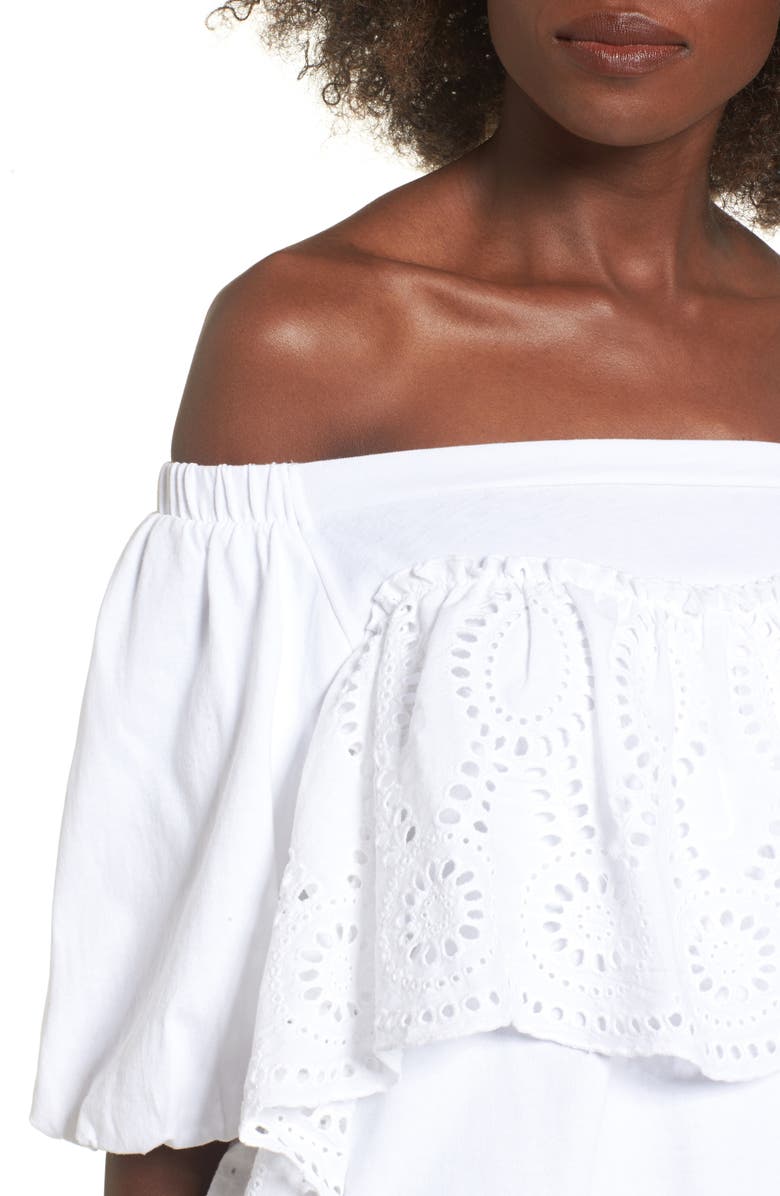 BP. Eyelet Ruffle Off the Shoulder Top, Alternate, color, 