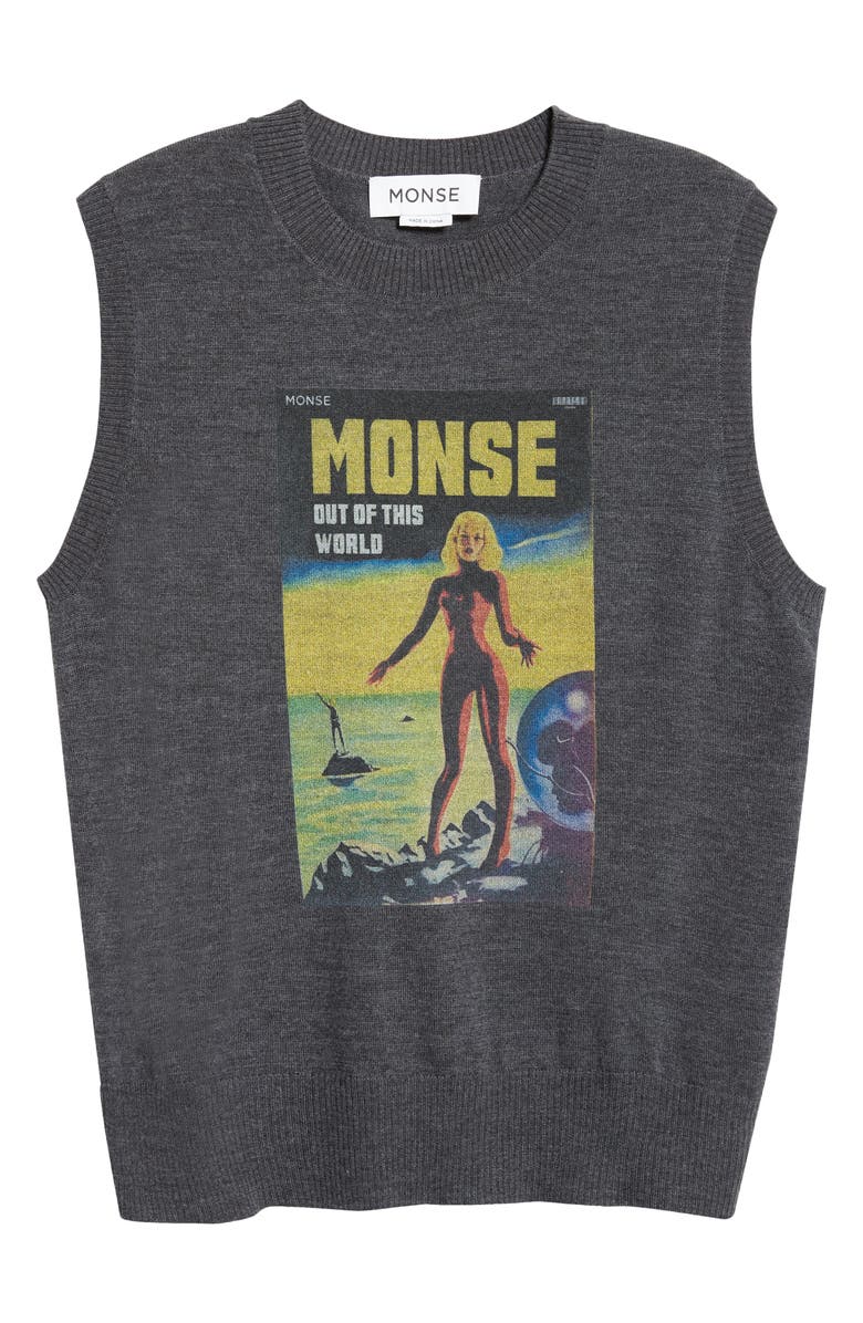 MONSE Lady Print Graphic Wool Sweater Vest, Main, color, 