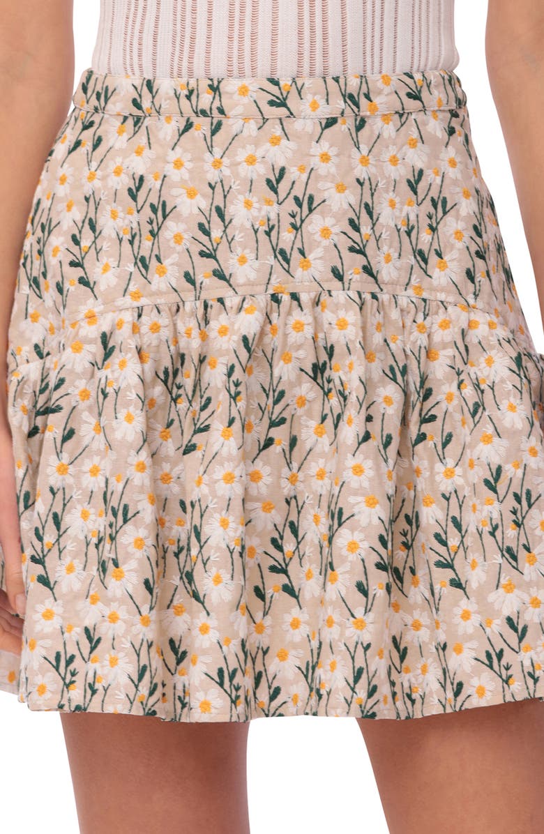 Floral Embroidered Tiered Miniskirt