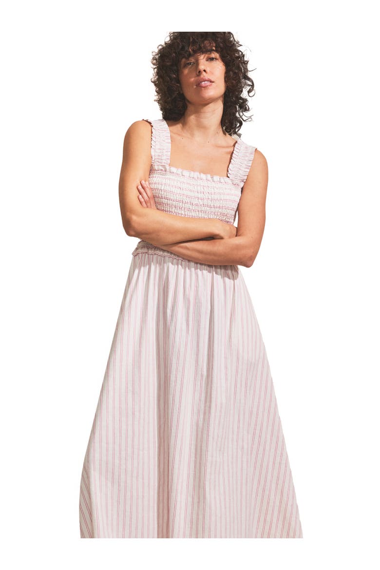 Stripe Shirred Dress, Alternate, color, Pink
