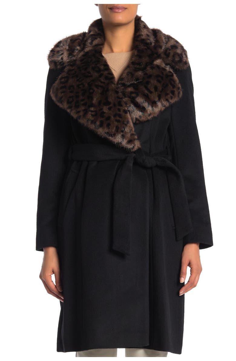 Via Spiga Wool Blend Faux Fur Leopard Collar Coat, Main, color,