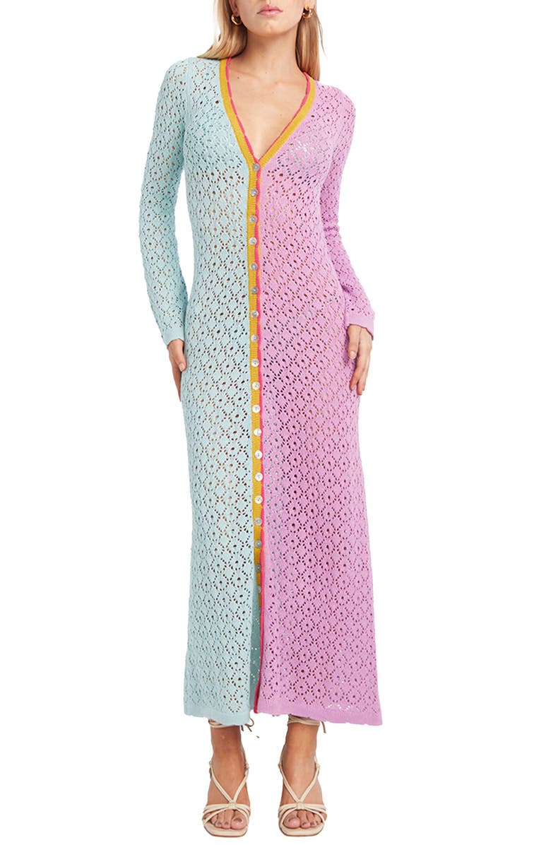 Capittana Alexandra Long Sleeve Colorblock Cover-Up Maxi Sweater Dress, Main, color, 