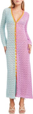 Capittana Alexandra Long Sleeve Colorblock Cover-Up Maxi Sweater Dress