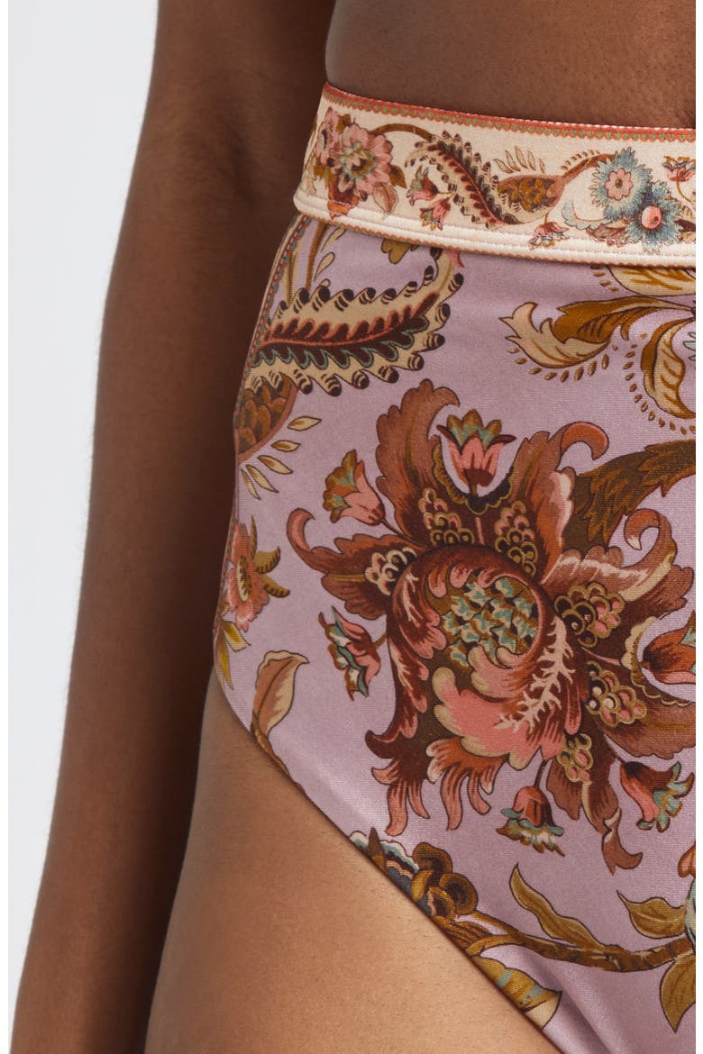 Aster High Waist Bikini Bottoms, Alternate, color, MAUVE JACOBEAN