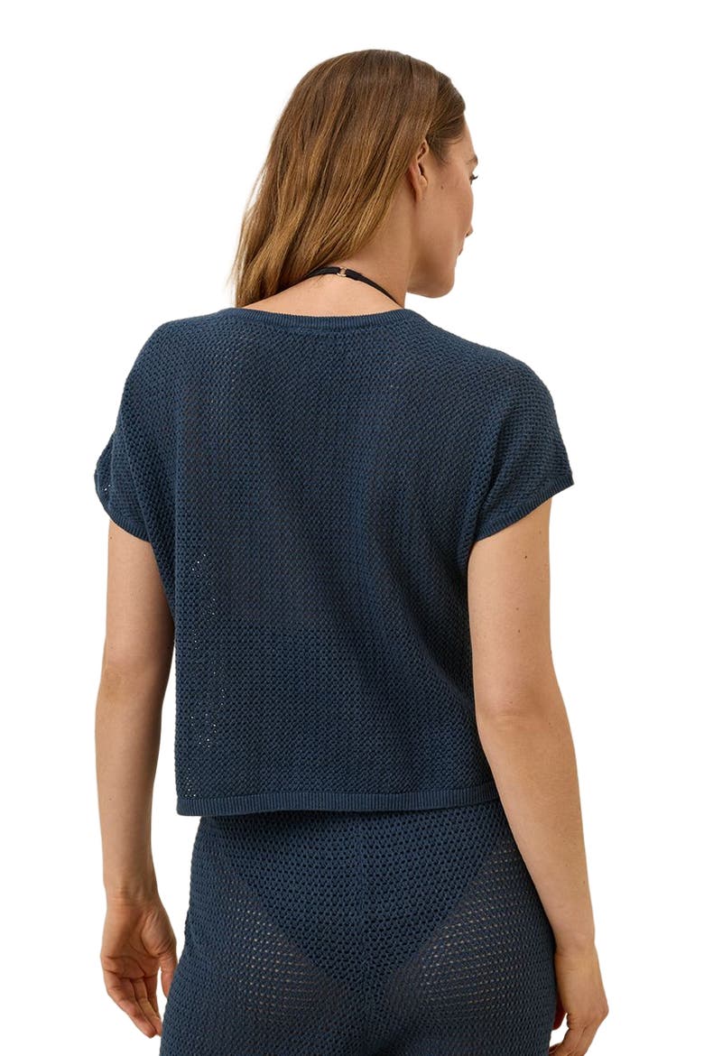 Beachside Linen V-Neck Top Made with Organic Cotton, Alternate, color, French Navy