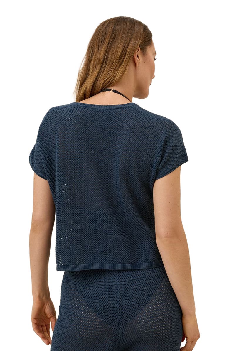 Pact Beachside Linen V-Neck Top Made with Organic Cotton, Alternate, color, French Navy