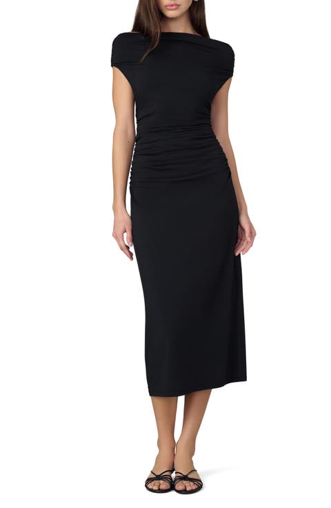 The Mia Scrunch Off-the-Shoulder Midi Dress