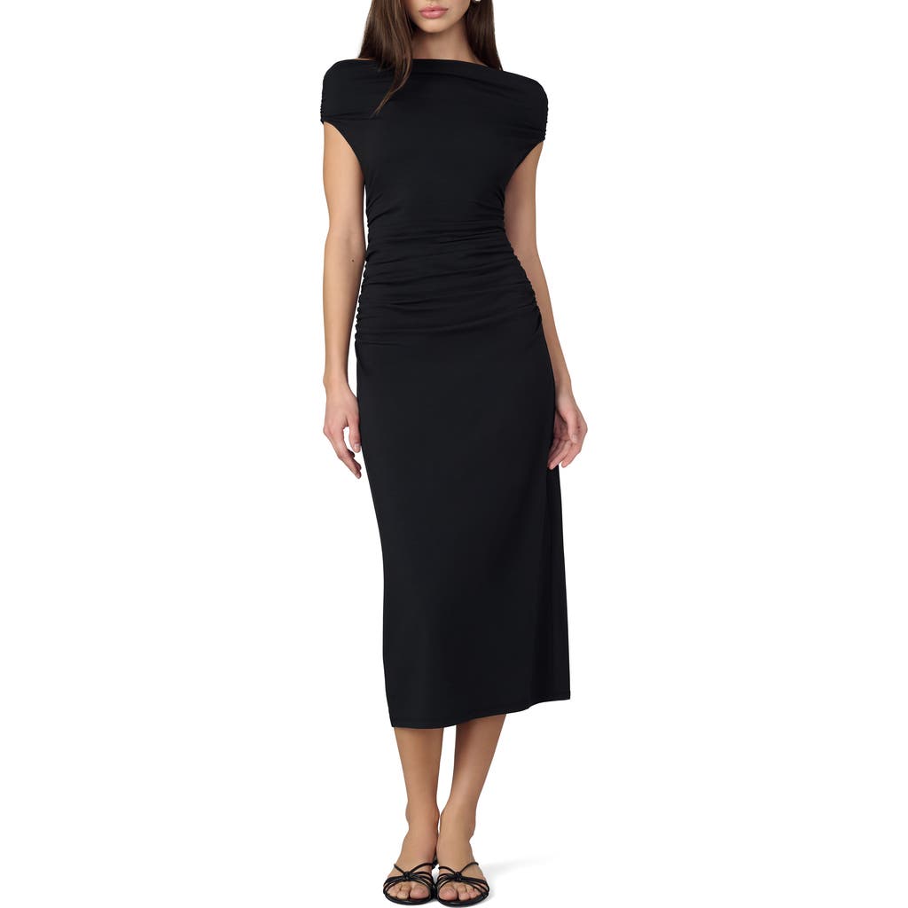 Joe's The Mia Scrunch Off-the-shoulder Midi Dress In Black