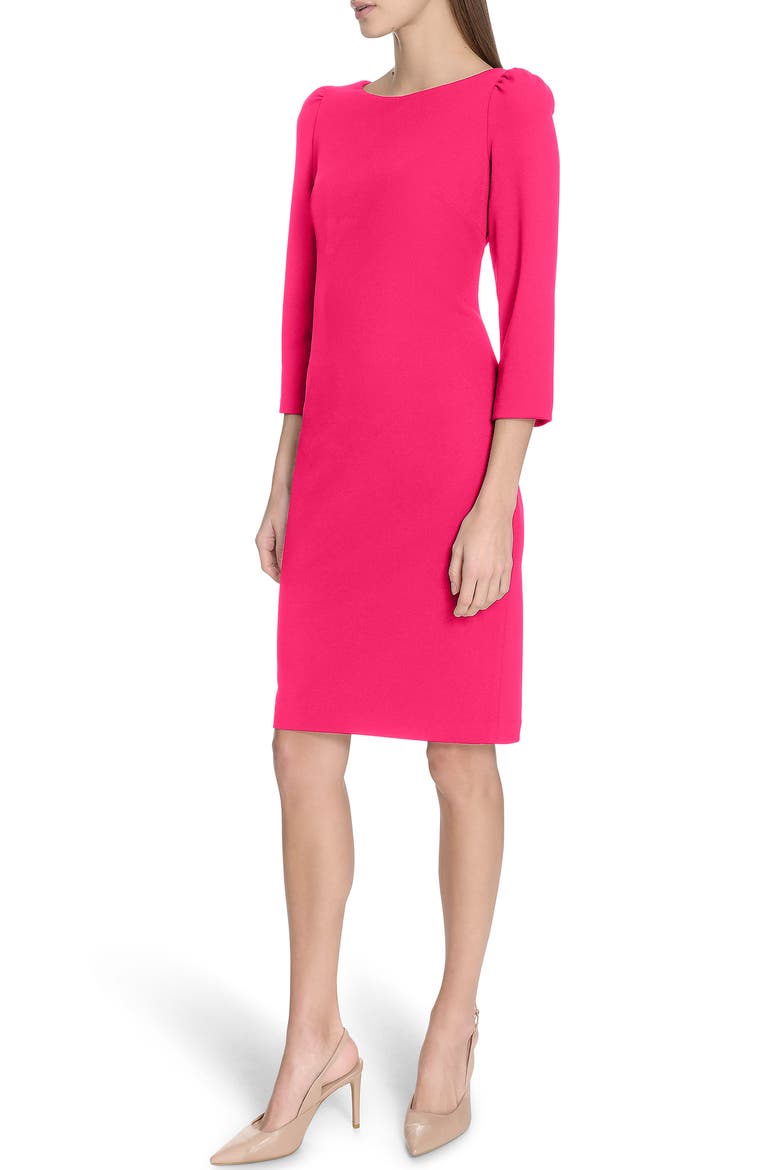 Three-Quarter Sleeve Scuba Crepe Sheath Dress, Alternate, color, WATERMELON