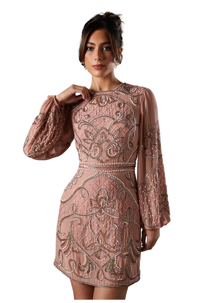 Coast Muse Chiffon Embellished Mini Dress, Main, color, Nude