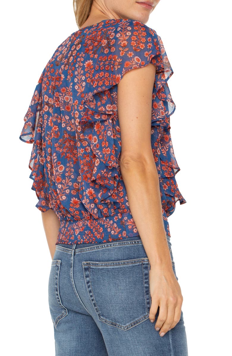 Liverpool Los Angeles Floral Ruffle Sleeve Top, Alternate, color, 