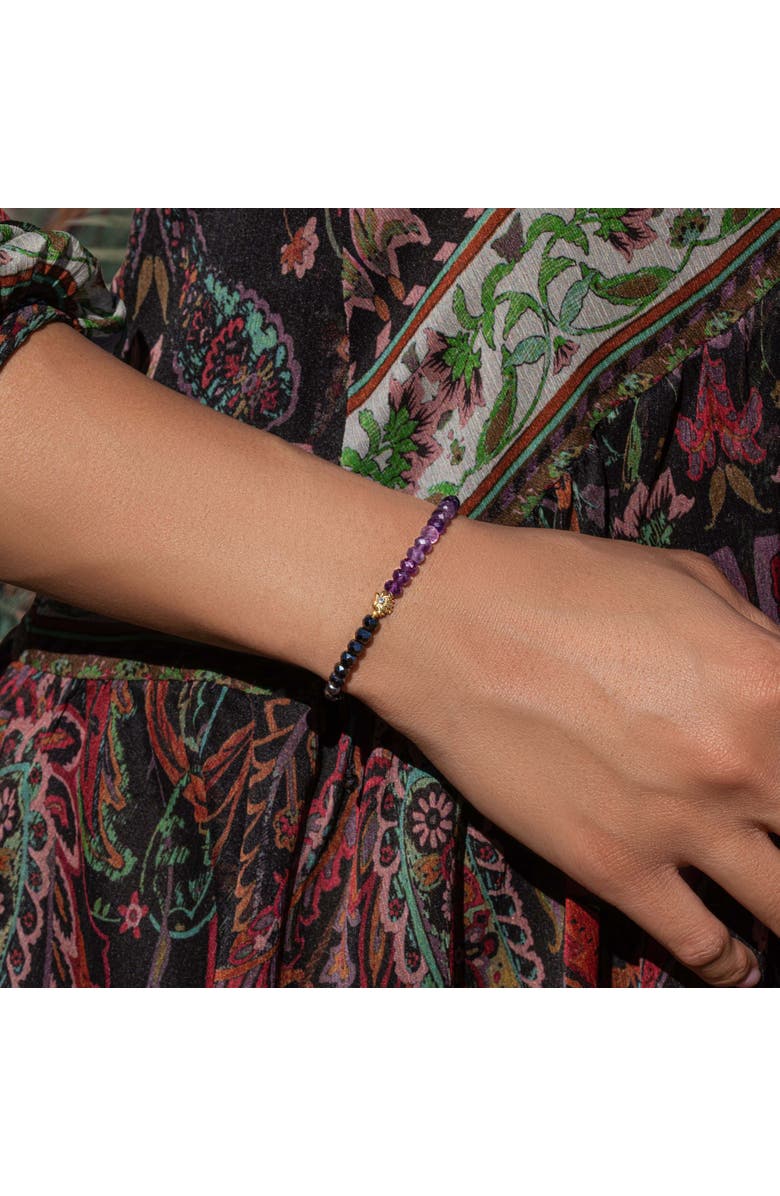 Karma and Luck Blessed Equilibrium - Amethyst Lotus Hematite Bracelet, Alternate, color, Dark Grey/Purple/Gold